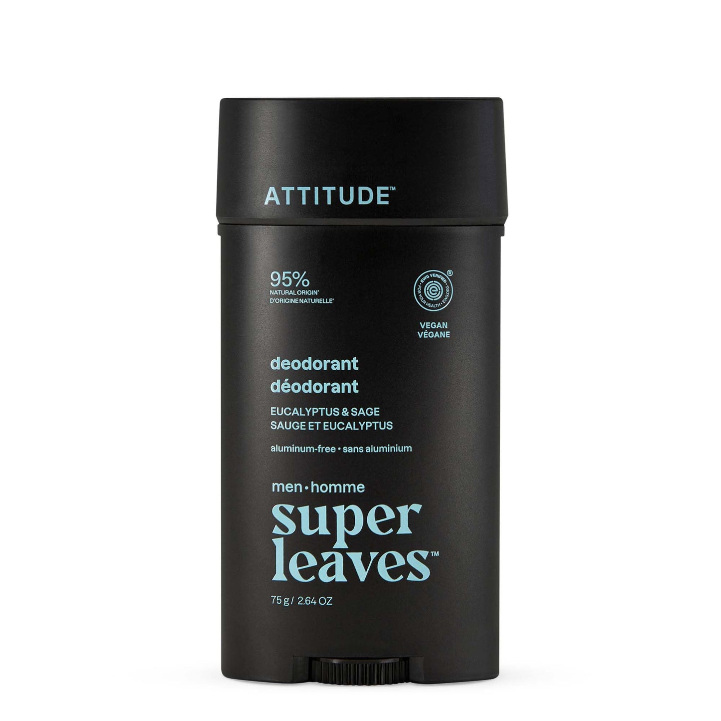 ATTITUDE Aluminum-Free Deodorant for Men, 95% Natural Origin Ingredients, EWG Verified, Plant Based Odor Control, With Baking Soda, Eucalyptus & Sage, 2.64 Oz