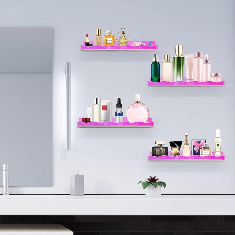 Iridescent Nail Polish Organizer - 6 Pack Acrylic Wall Rack for Makeup, Tattoo Ink & Essential Oils | 15" Rainbow Floating Shelves