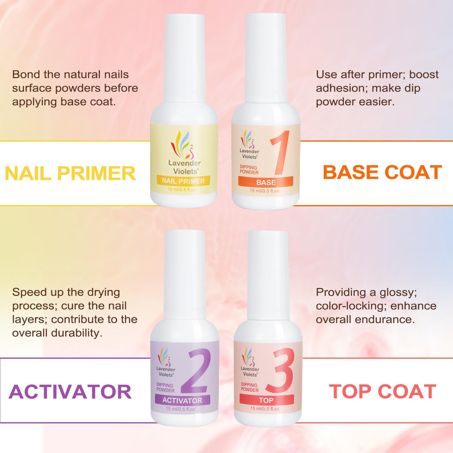 Lavender Violets Dip Powder Nail Kit 48 Colors Pink Red Purple Brown with Dip Powder Liquid Set and Essential Manicure Tools for Home Salon Manicure Nail Art Design G905