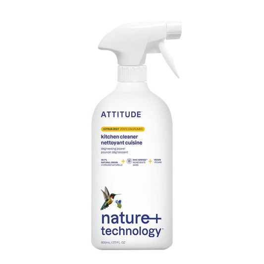 ATTITUDE Kitchen Cleaner Spray, EWG Verified, Degreaser Spray to Cut Grease & Grime, Plant-Based & Vegan, Citrus Zest Scent, 27.1 Fl Oz