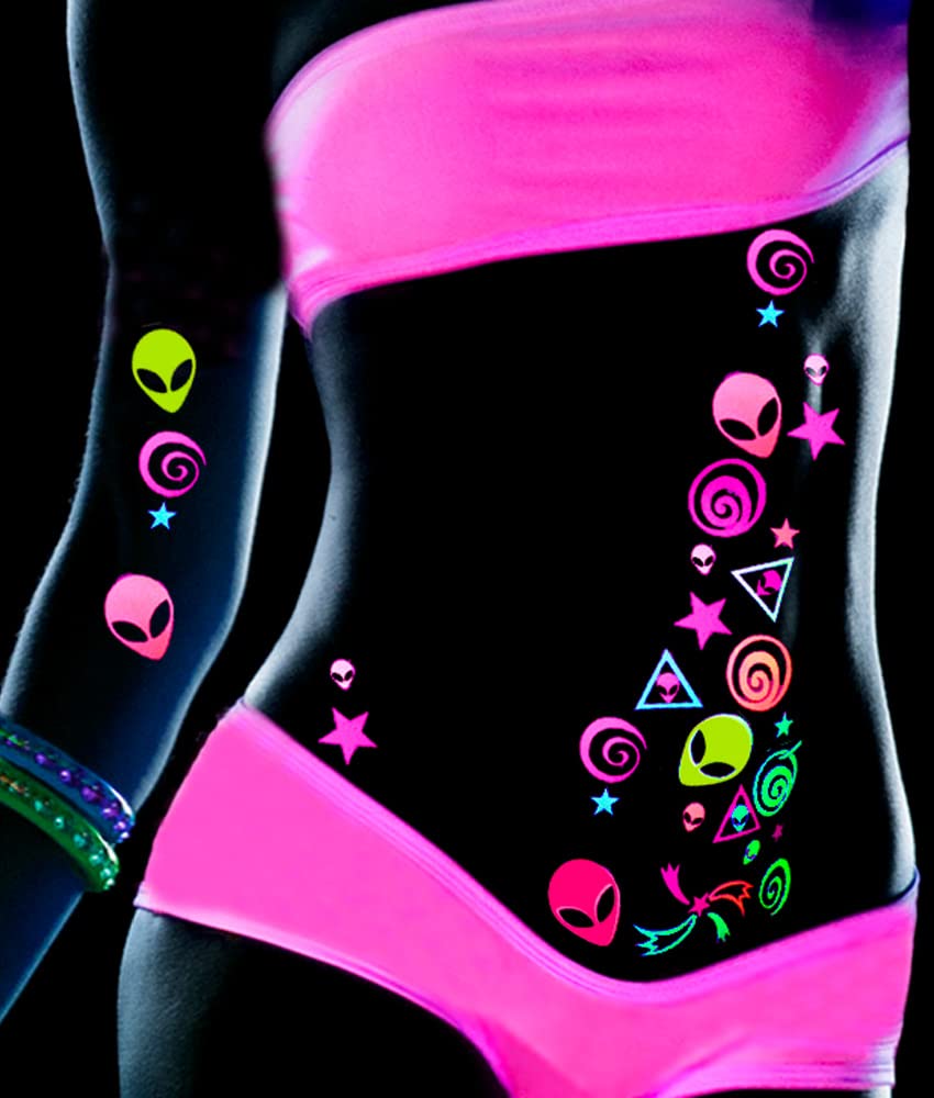Sasswear Blacklight Body Stickers - Neon Fashion Accessories for Raves, Festivals and Glow Parties, 40/pk (Alien)