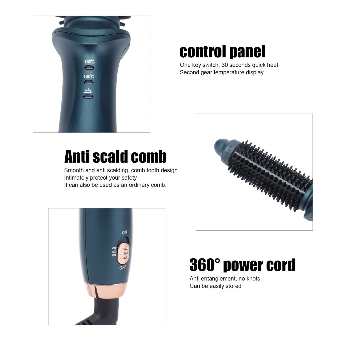 Ejoyous 2 in 1 Curling Brush, Dual Purpose Curling Brush, Anti Scalding Design, Green, Small
