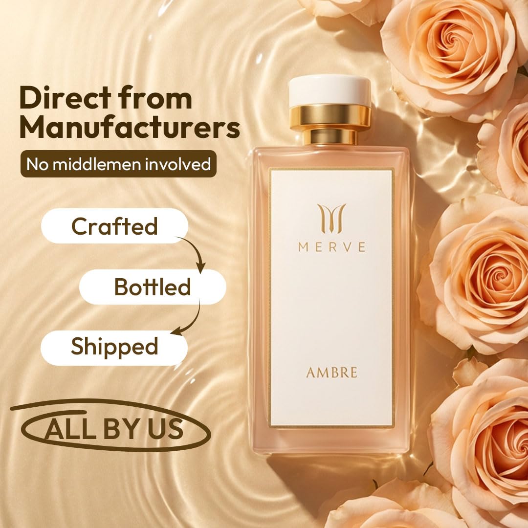 Merve Ambre Perfume For Women 3.4 oz | Long Lasting Fragrance | Jasmine, Honey, Floral, Fruity, Soft Spicy, Amber, Musk | Eau de Parfum
