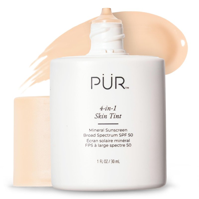 PÜR MINERALS Tinted Sunscreen for Face, 4-in-1 Skin Tint - Broad Spectrum Mineral Sunscreen, SPF 50 - Tinted Facial Moisturizer, Primer & Foundation for Sun Protection - Lightweight – Fair Ivory