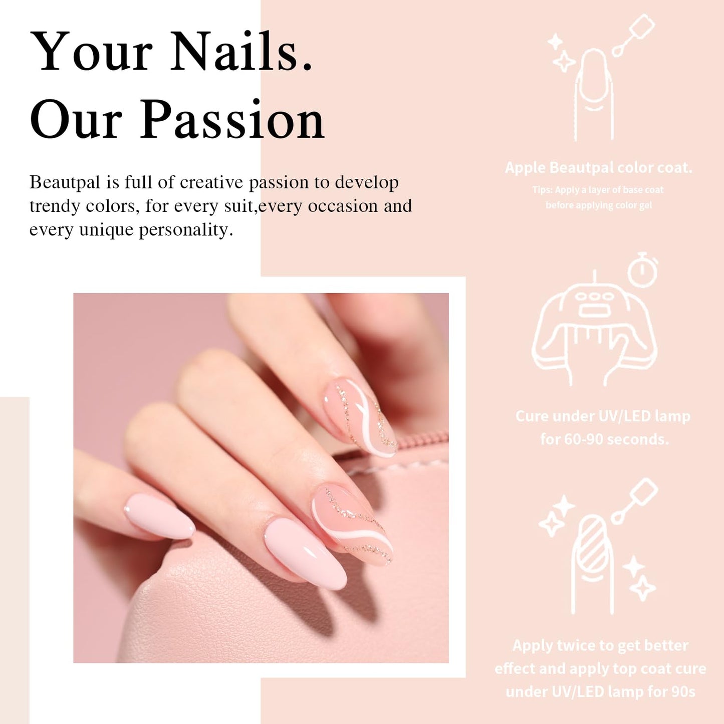 Larvall Beautpal 40 PCS Gel Nail Polish Set All Seasons Collection 36 Colors Gel Polish 7ml Popular Nude Pink Red Blue Glitter Nail Polish Starter Kit Soak off Nail Art DIY