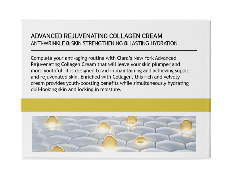 CLARA'S NEW YORK Advanced Rejuvenating Collagen Cream, Anti-Wrinkle and Made for Healthy Glowing Skin, Rich, Non-sticky, Fast-absorbing Formula 50ml MADE IN USA