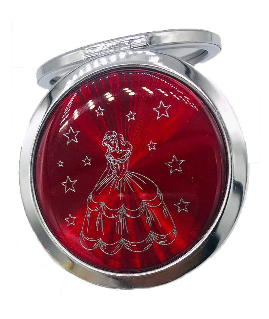 Compact Round Hand Mirror Set - 12PCS Quinceanera Gift with Organza Bag | Red/Silver
