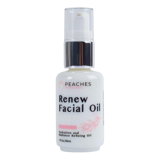 Peaches Skin Care Renew Facial Oil – Squalene-Rich Olive Oil for Face with Vitamin C and E – Nourishing Formula for Balanced, Smoother-Looking Skin – 1 oz