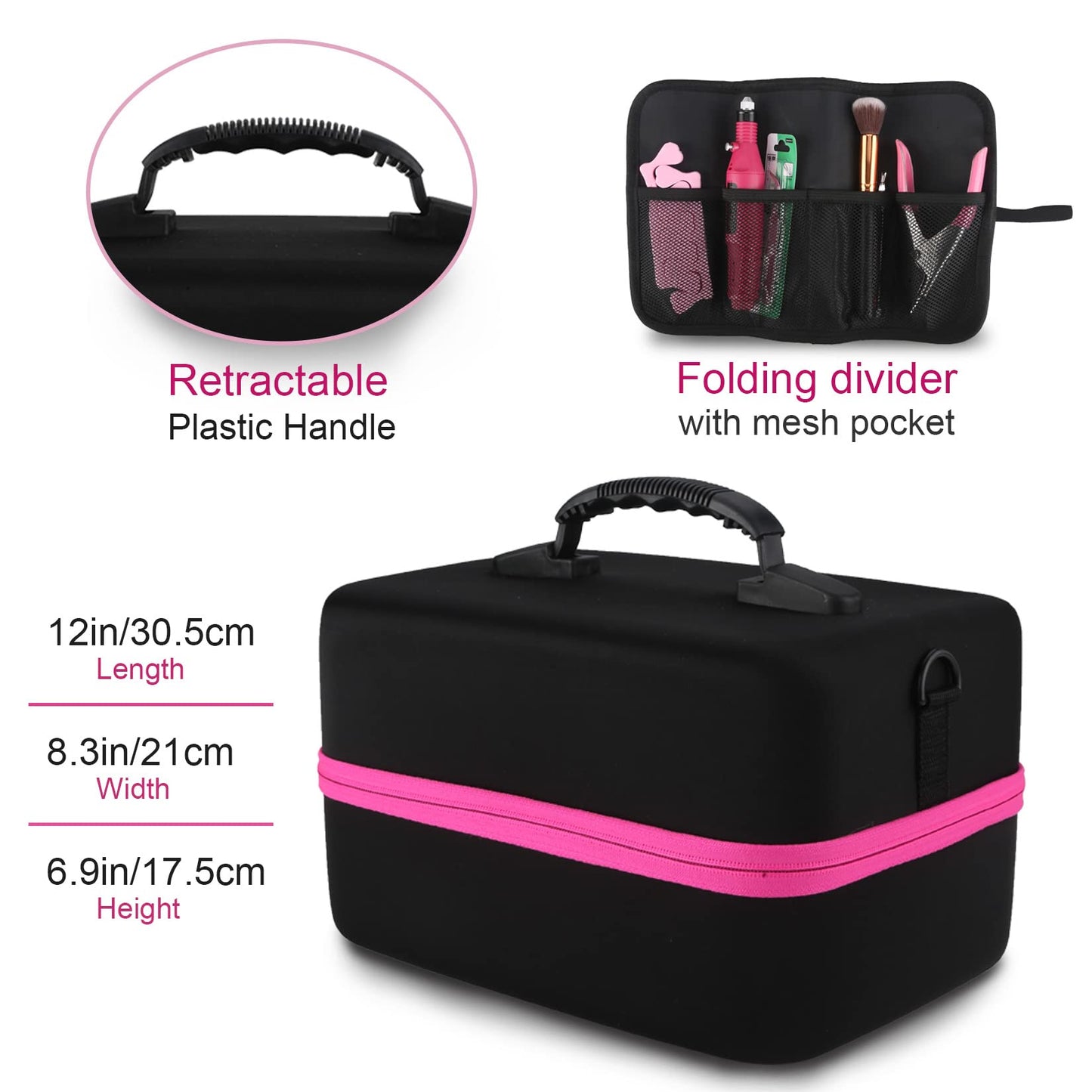 Nail Polish Organizer Case, 42+ Bottles Nail Polish Storage Supplies Organizer Nail Bags Box Organizer Carrying Case for Nail Stuff, Tool, Nail Kit Bag Box Holder for Salon Home DIY Nail Tech Gift
