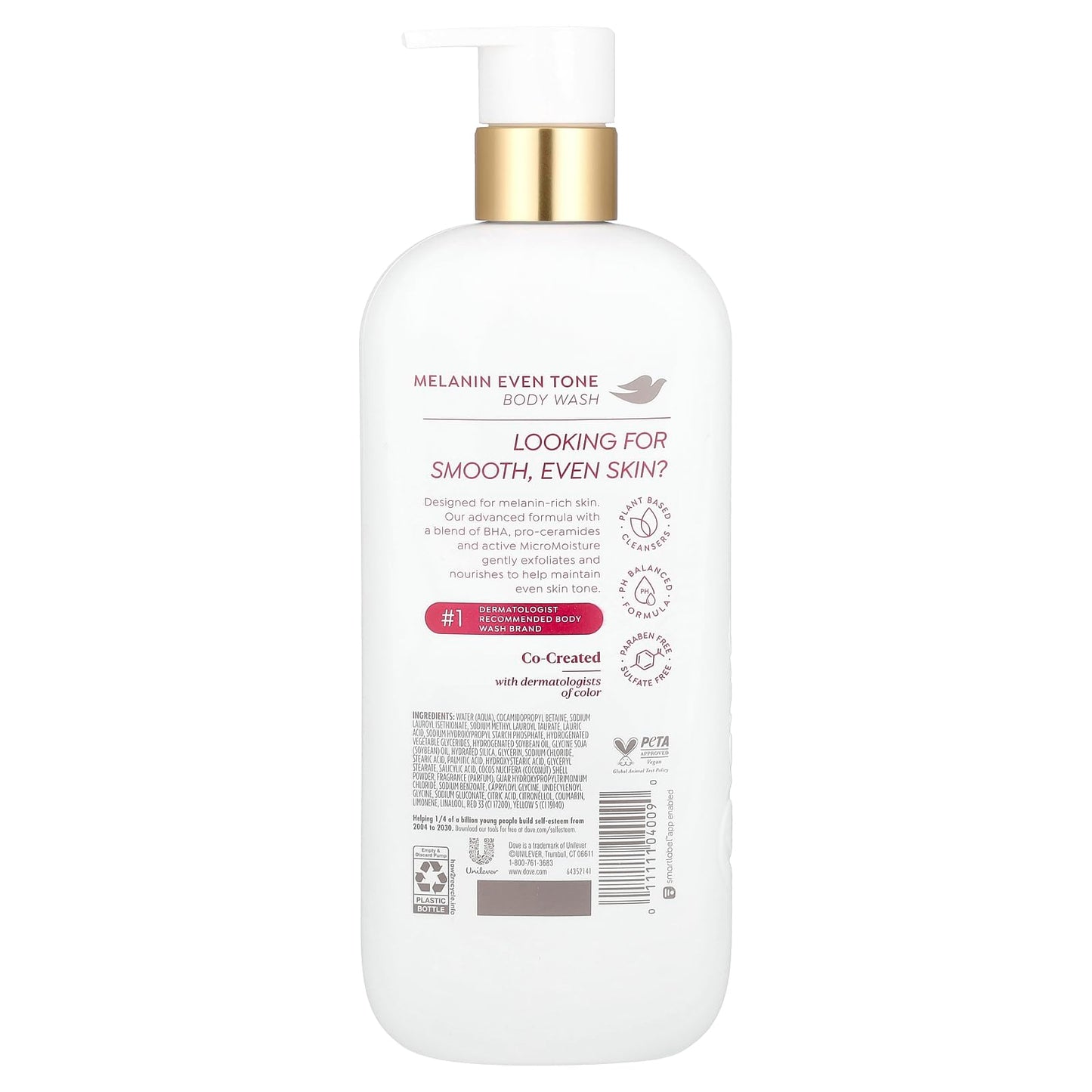 Dove Exfoliating Body Wash Melanin Even Tone Promotes Even Skin Tone 5% pro-ceramide serum with BHA 18.5 oz