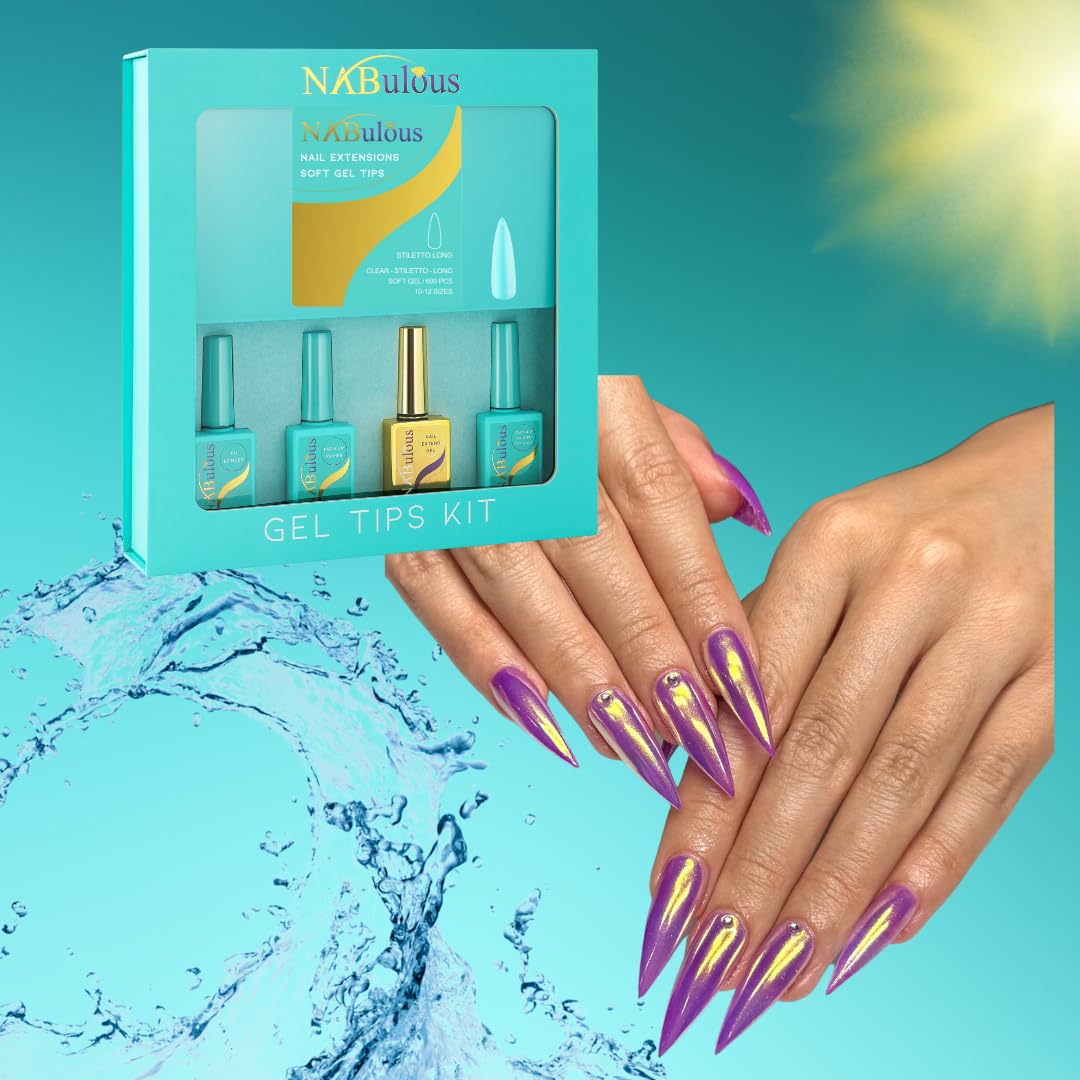 Soft Gel Nail Tips Starter Kit - Stiletto Shape, Long Length, Clear Full Cover