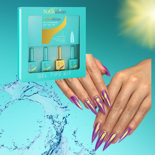 Soft Gel Nail Tips Starter Kit - Stiletto Shape, Long Length, Clear Full Cover