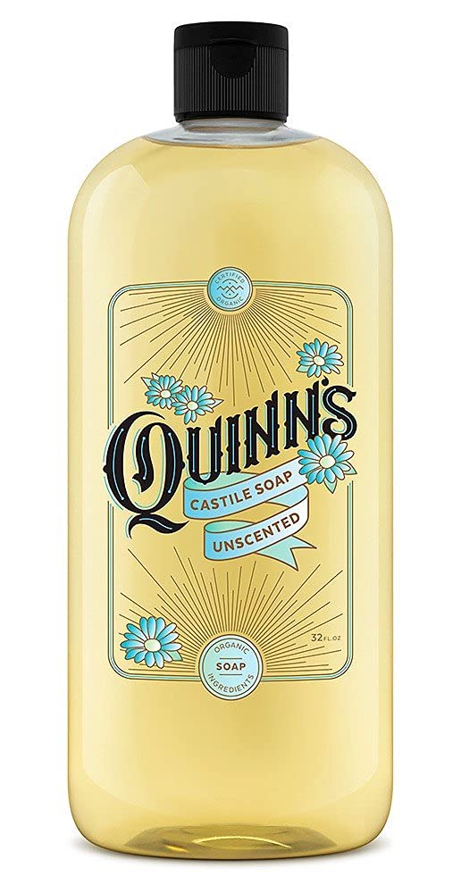 Quinn's Pure Castile Organic Unscented Liquid Soap 32 oz Alcohol Free Rose Witch Hazel with Aloe Vera 16oz