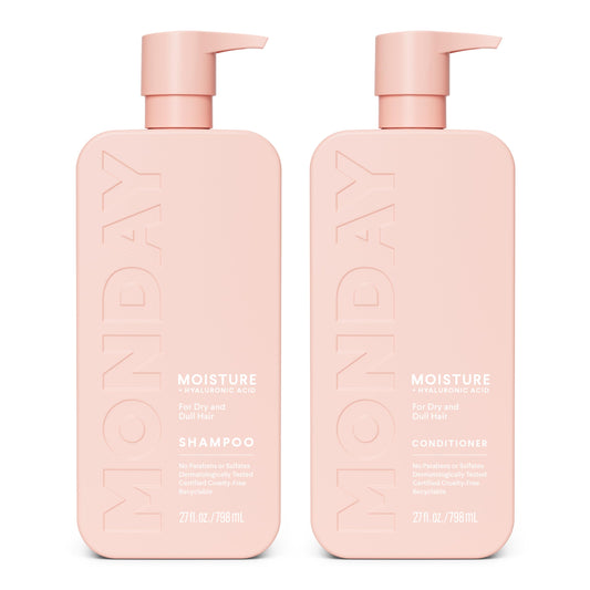 MONDAY HAIRCARE Moisture Shampoo + Conditioner Bathroom Set (2 Count) 27 oz Each for Dry, Coarse, Stressed, Frizzy Hair, Made with Coconut Oil, Rice Protein, Shea Butter and Vitamin E