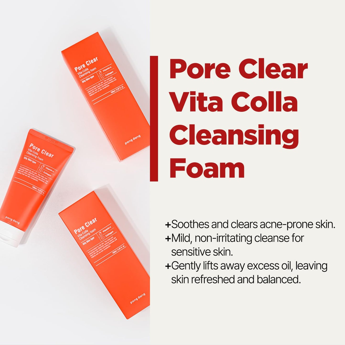 PONGDANG Pore Clear Vita-Colla Cleansing Foam (5.07fl.oz)| Oil Control, Daily Deep Cleansing | Korean Skin Care