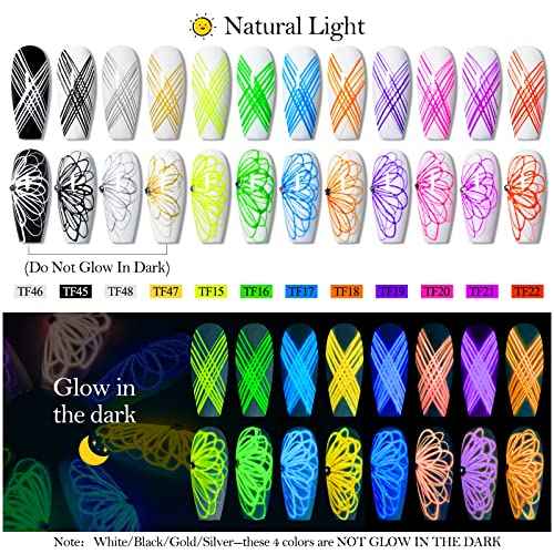 12 Colors Luminous Spider Gel, Glow In The Dark Spider Gel for Nail Art, Elastic Wire Drawing Gel for Line with Brush, Soak off UV LED Drawing Gel Nail Art Design Gel with Neon Fluorescent Effect