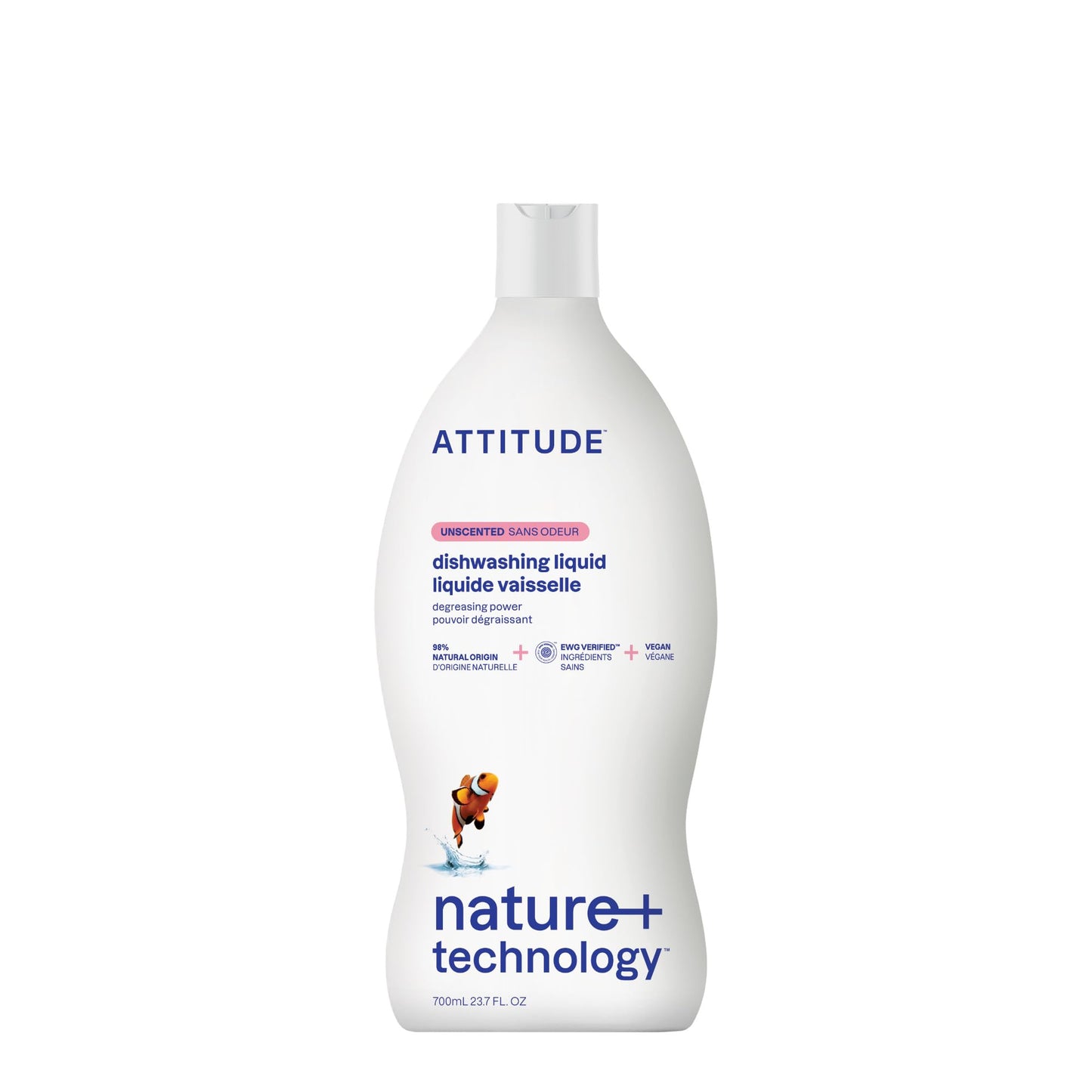 ATTITUDE Dish Soap, EWG Verified, Plant-Based & Vegan Dishwashing Liquid, Naturally Derived, Unscented, 23.7 Fl Oz