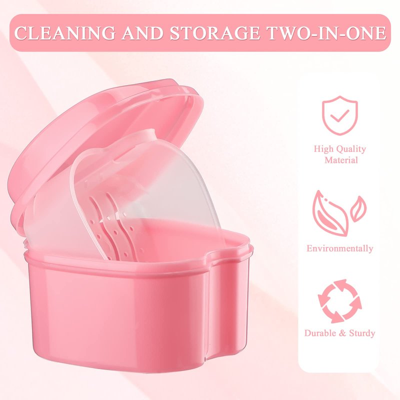 Zubebe 20 Pcs Denture Bath Retainer Case Holder Bulk with Strainer Basket Dental Cup Denture Soaking Container False Teeth Storage Box for Travel Cleaning Mouth Guard, 5 Colors