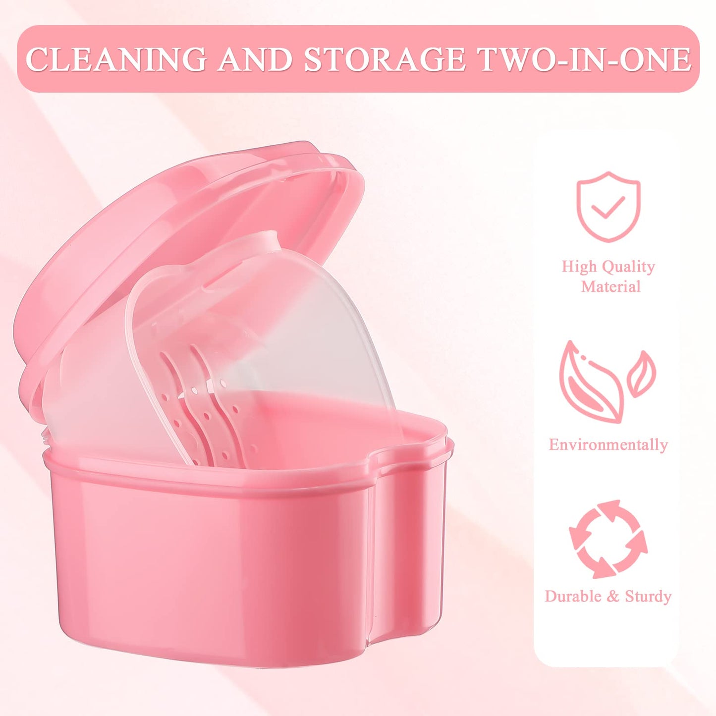 Zubebe 20 Pcs Denture Bath Retainer Case Holder Bulk with Strainer Basket Dental Cup Denture Soaking Container False Teeth Storage Box for Travel Cleaning Mouth Guard, 5 Colors