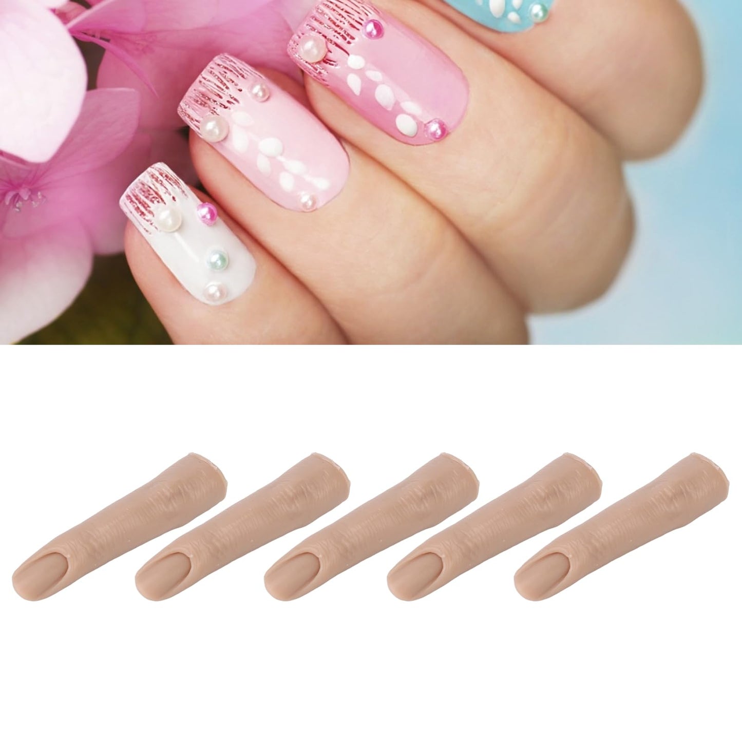 Silicone Joints Nail Finger for DIY Acrylic Nails Practice Flexible Practice Fingers (Dark Skin Color)