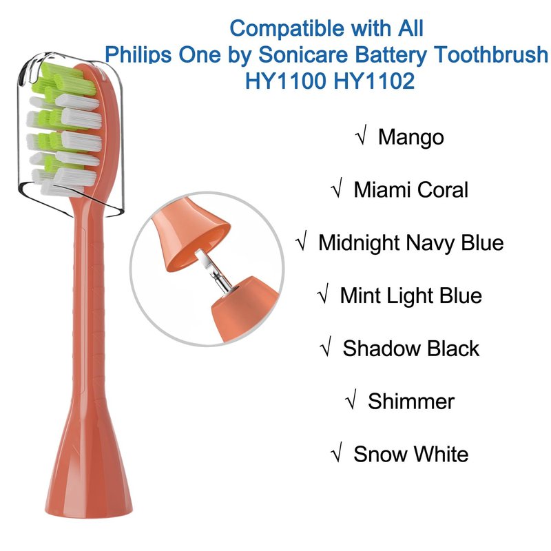 One Series Replacement Toothbrush Heads Pisonicleara Compatible with sonicare Philips One Series BH1022/03 HY1100/02 HY1102 (8-pc) Battery Brush, Mango Snow White Travel Refill