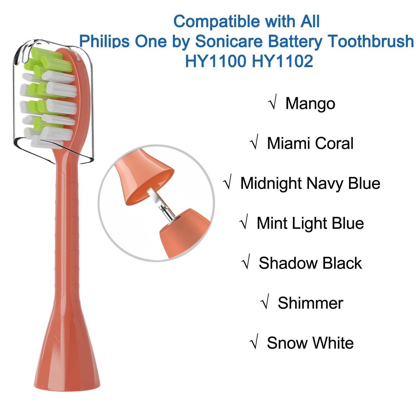 One Series Replacement Toothbrush Heads Pisonicleara Compatible with sonicare Philips One Series BH1022/03 HY1100/02 HY1102 (8-pc) Battery Brush, Mango Snow White Travel Refill