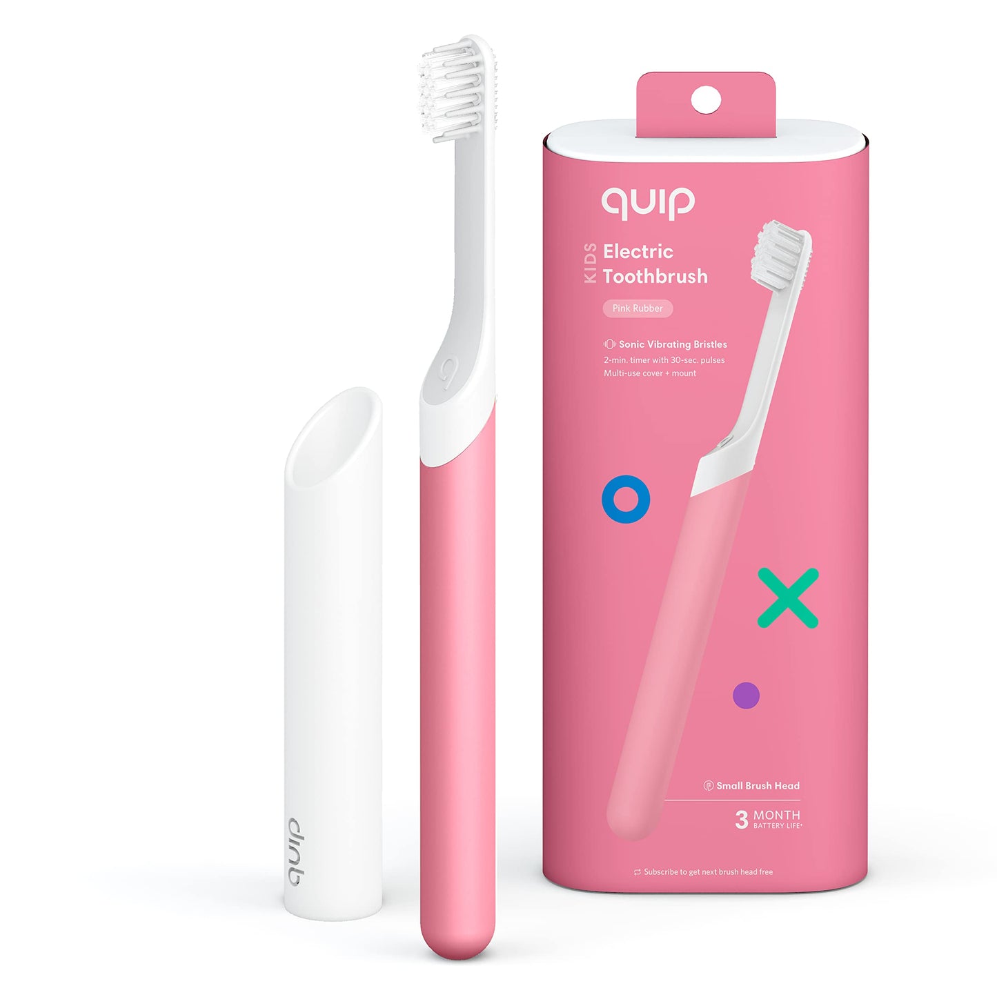 Quip Sonic Toothbrush for Kids - Timed Electric Toothbrush with Small Replaceable Brush Head - Soft Bristles, Rubber Handle, 3 Month Battery Life - Travel Toothbrush - Blue