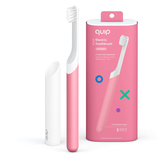 Quip Sonic Toothbrush for Kids - Timed Electric Toothbrush with Small Replaceable Brush Head - Soft Bristles, Rubber Handle, 3 Month Battery Life - Travel Toothbrush - Blue