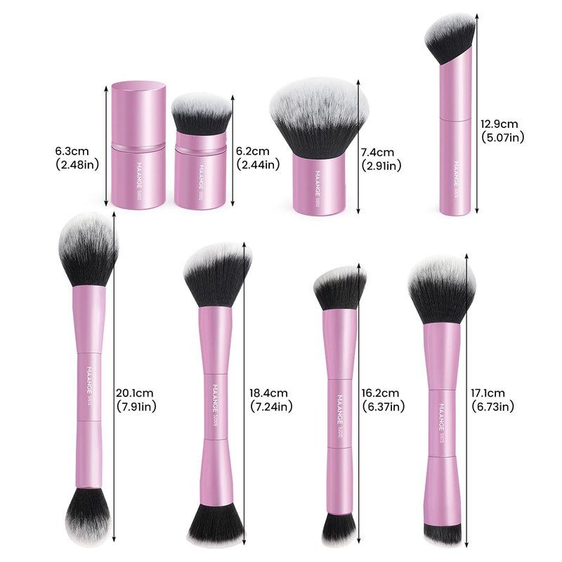 MAANGE 7pcs Makeup Brush Set Double Sided Kabuki Makeup Brushes Contour Brush for Foundation Liquid Powder Concealer Cream Cosmetics Bronzer Blending Blush Buffing Makeup Tools (Pink)