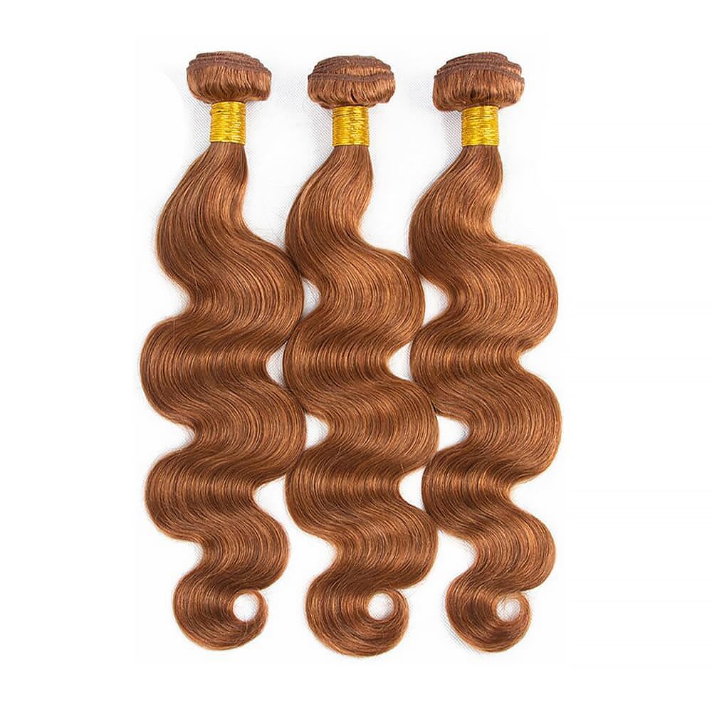 Body Wave Human Hair Bundles 14 16 18 Inch #30 Light Brown Bundles Human Hair 12A Unprocessed Native Virgin Hair 100/PC 3 Extensions Wet and Wavy Weave for Women