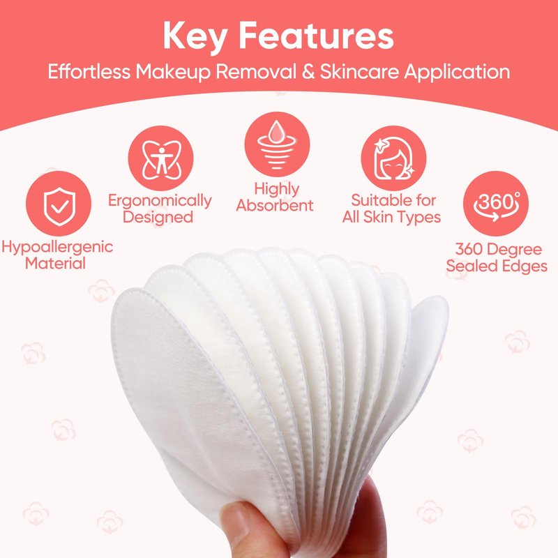 ICOTLE Large Oval Cotton Pads, 280 Count, 3-Layer Dual Textured Design, Lint-Free and Extra Soft, Ideal for Makeup Removal, Facial Cleansing, Toner Application, and Skincare for All Skin Types
