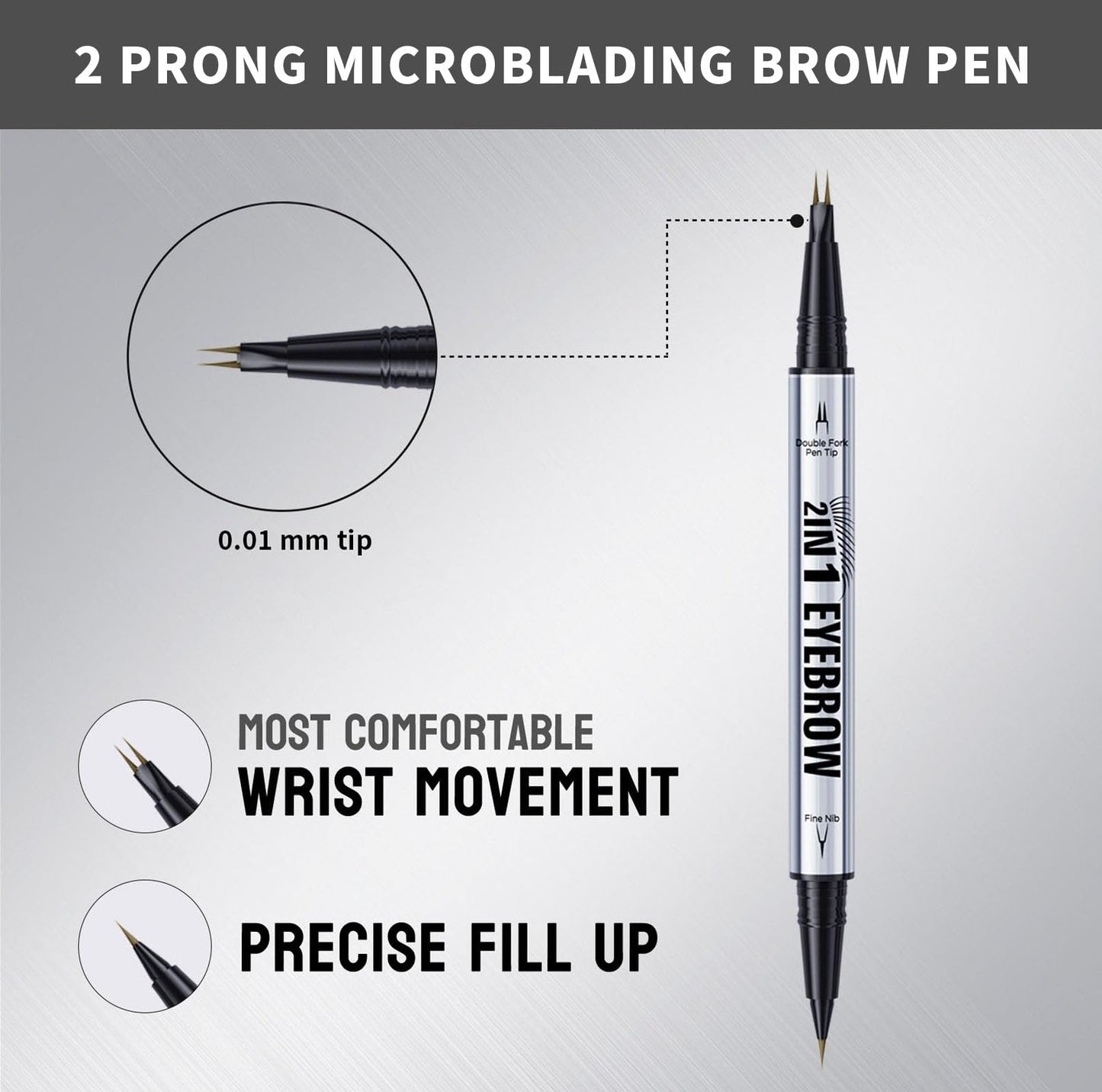 JIAYUTONG 2 Prong Tip Microblading Eyebrow Pen - 2-in-1 Waterproof Eyebrow Pencil, Long-Lasting Natural Hair-Like Brows, Smudge-Proof & Easy to Use (02# Brown)