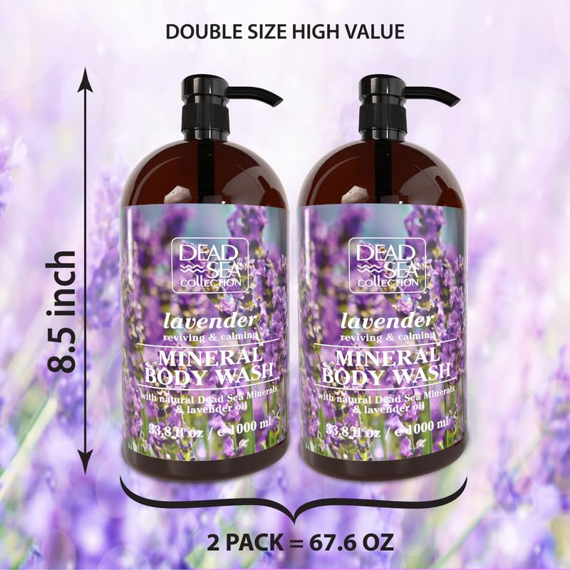 Dead Sea Collection Lavender Body Wash - Pure Dead Sea Minerals & Lavender Oil | Gentle Cleansing & Moisturizing - 2 Pack (67.6 fl. oz)