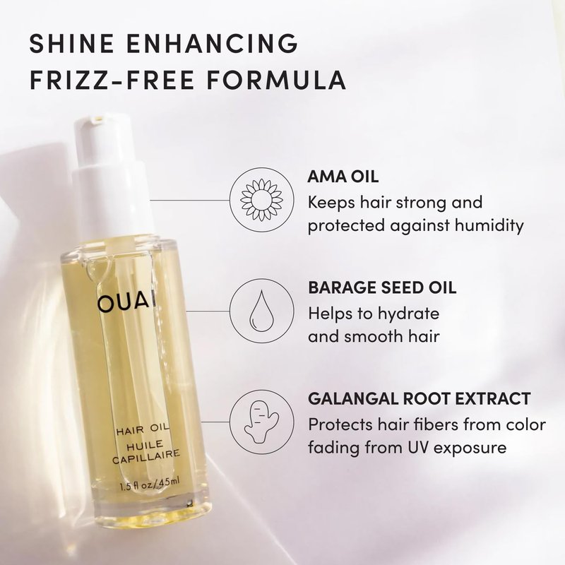 OUAI Hair Oil - Frizz Control Heat Protectant Oil for Shine & Smooth Split Ends | Color Safe, 1.5 fl oz