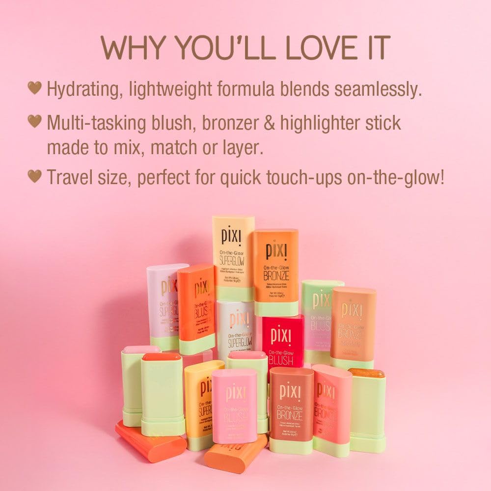 Pixi Beauty Radiance Ready On-the-Glow Trio - Hydrating Tinted Moisture Stick Blush, Bronzer & Highlighter Set | Travel Size, Vegan