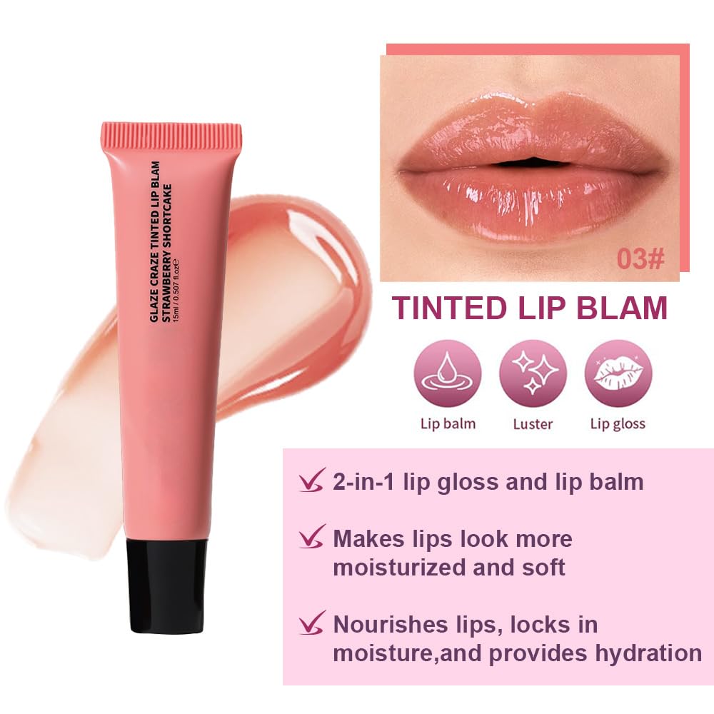 Summer Lip Butter Lip Balm Glow Reviver Lip Gloss, Melting Lip Serum, Ultra-Hydrating Natural Vegan Lip Balm, Sheer-Tinted Shine & Hydration, Soothes & Softens Dry Lips (Nude Pink)