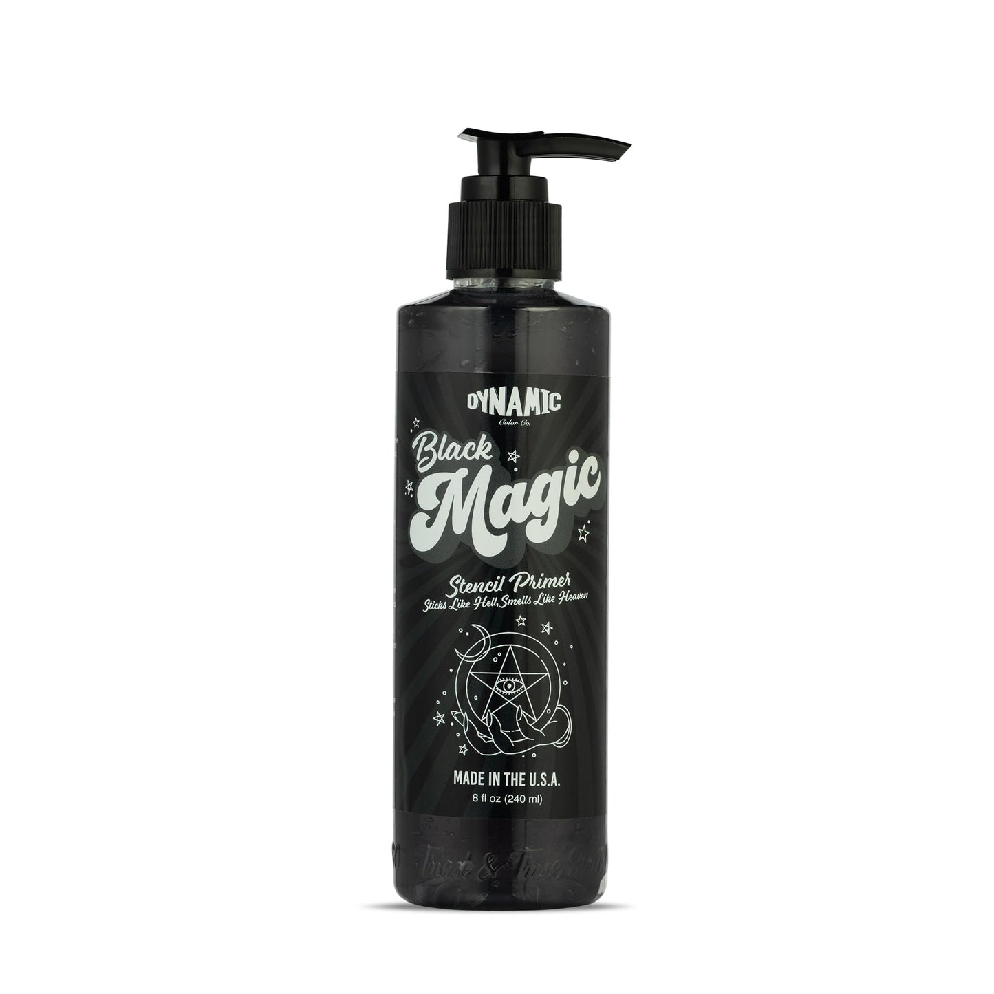 Dynamic Color Co - Black Magic Stencil Primer, Tattoo Stencil Gel for Long Lasting Transfers, Long Lasting Stencil Product, 8 oz Bottle, Made in USA, Never Tested on Animals