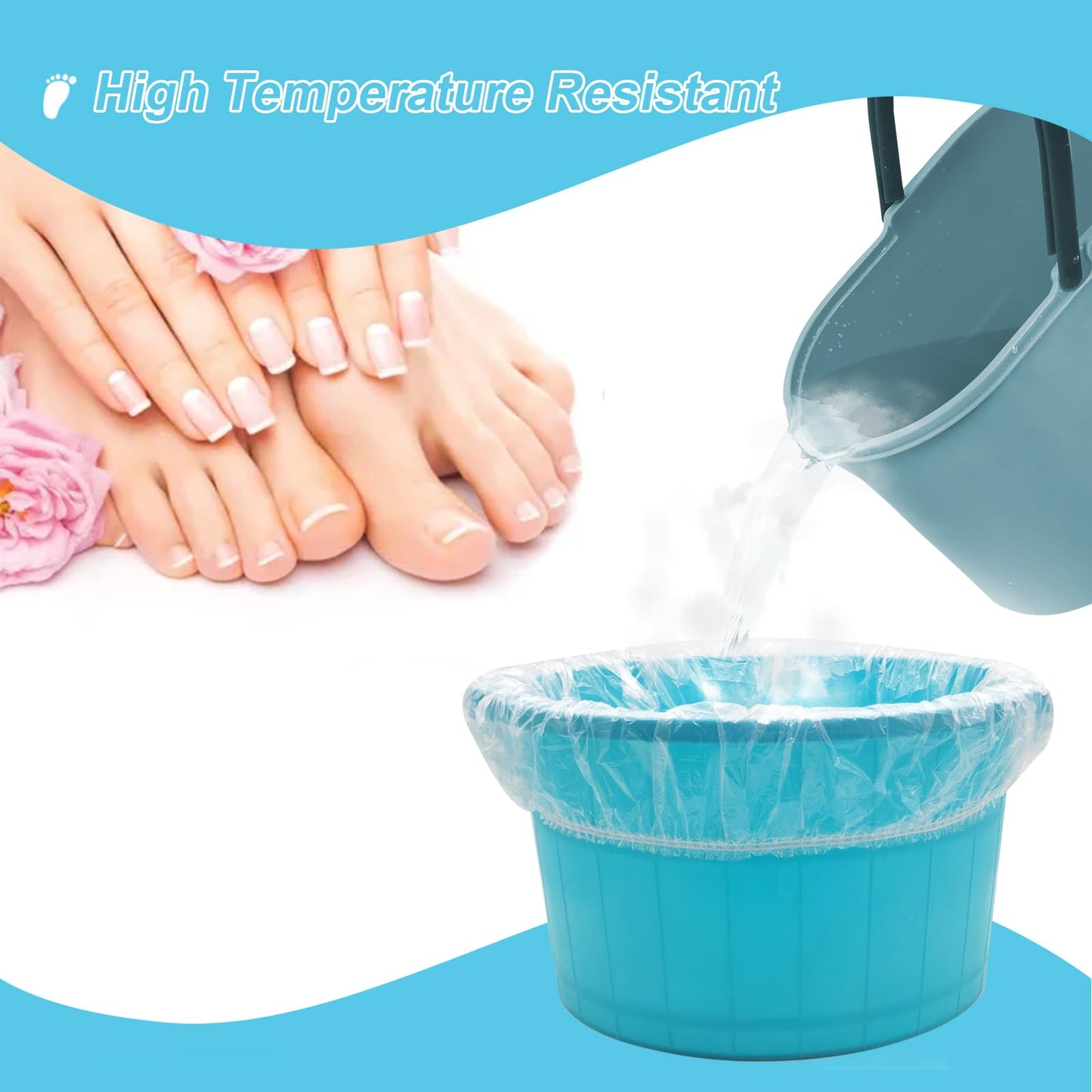 Charmyth Pedi Guard Bath Liners 200 Count Disposable Pedicure Liners, Spa Footsie Clear Pedi Guard Bath Liners for Foot Bath Spa Massage Thick Elastic 2XL