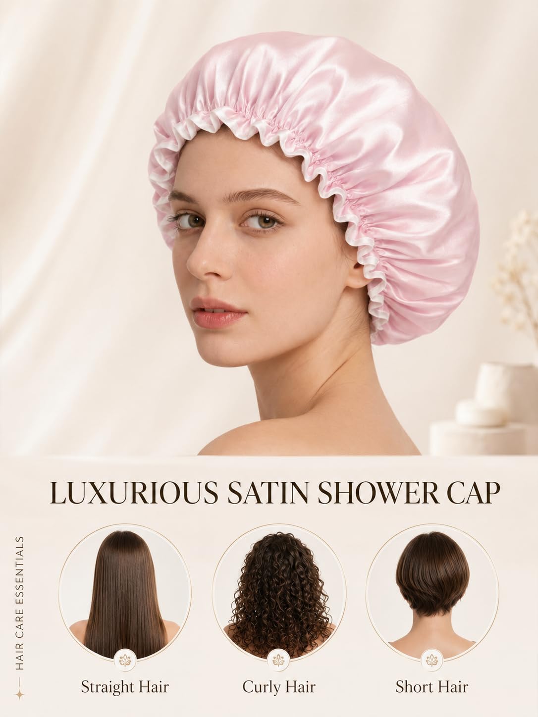 Aquior Shower Caps, Reusable Shower Cap for Women, Double Layer Waterproof Hair Cap, Large Size for All Hair Lengths,for Girls Spa Home Salon Use