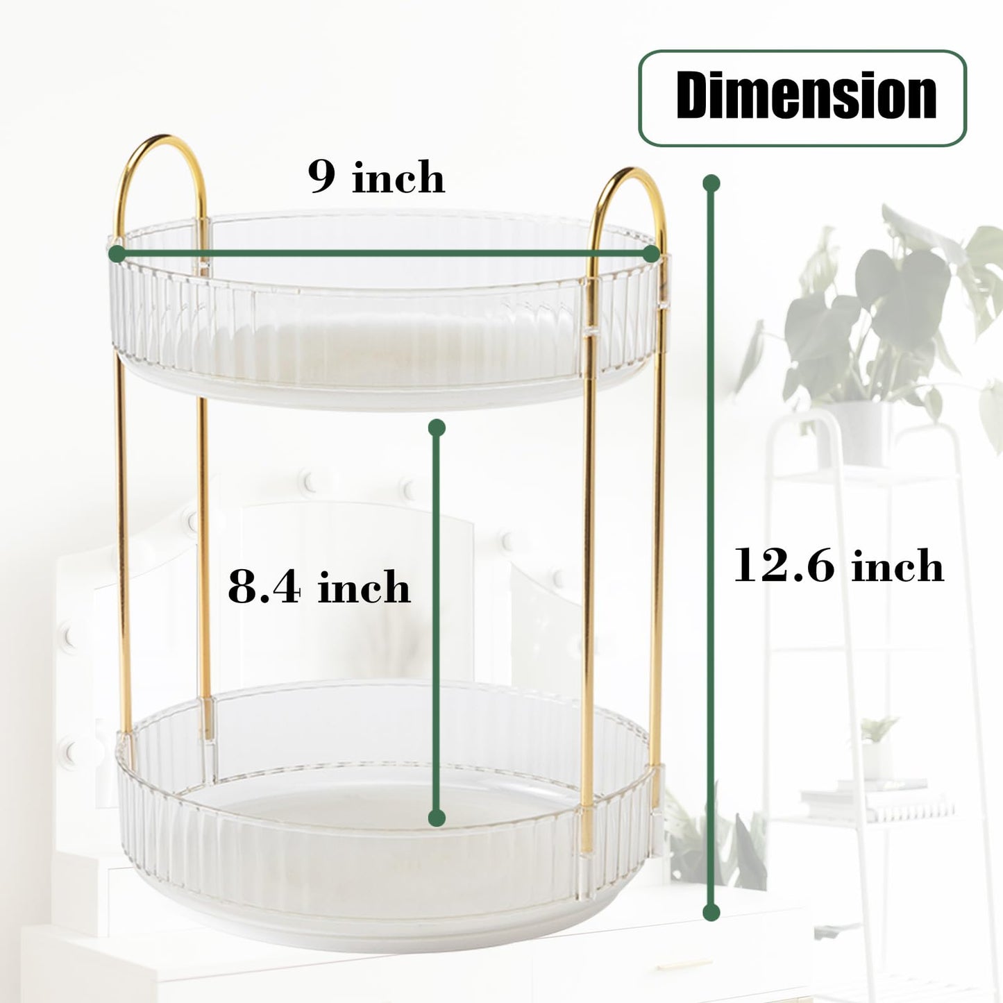 Zufudo Rotating Makeup Organizer Countertop 2 Tier Lazy Susan Trays Clear Skincare Perfume Storage for Bathroom Counter Vanity, Transparent