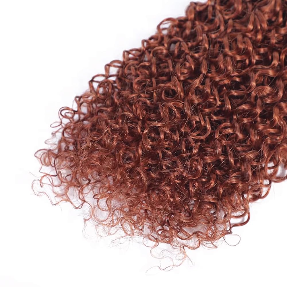 ZCMYVINND Color #33 Reddish Brown Jerry Curly Human Hair Bundles 3 Bundles 10 12 14 Inch Double Weft Unprocessed Brazilian Virgin Remy Copper Red Curly Wave Bundle Hair Extensions Auburn Bundle 300g