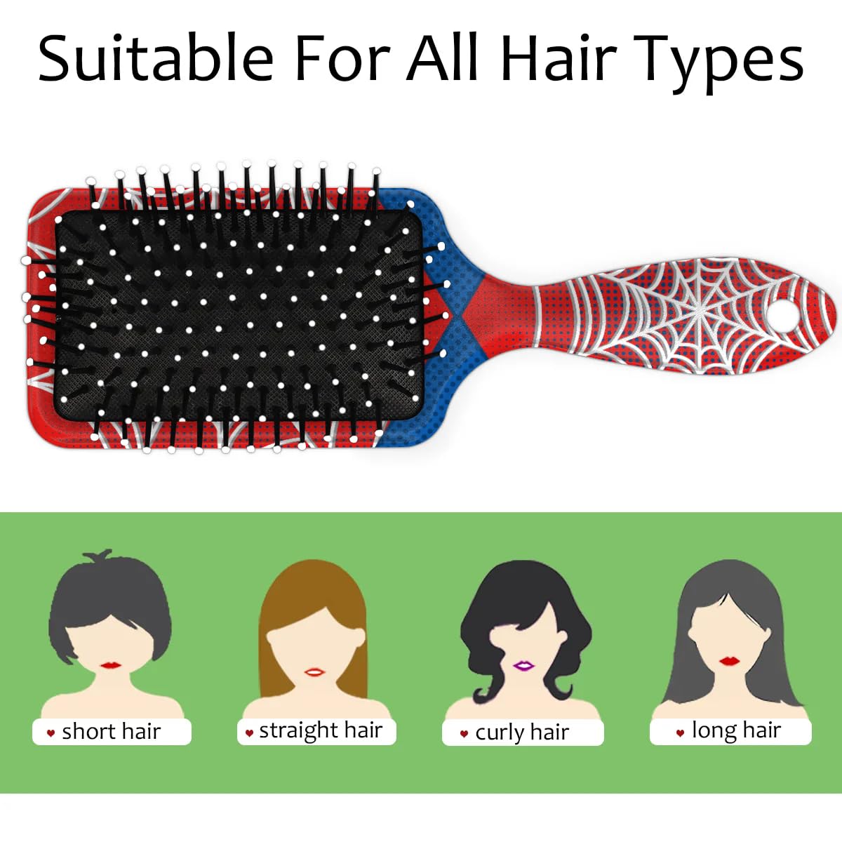 Kids Detangler Hair Brush - Spider Web Design for Boys & Girls | Smooths Wet & Dry Thin, Long, Curly Hair