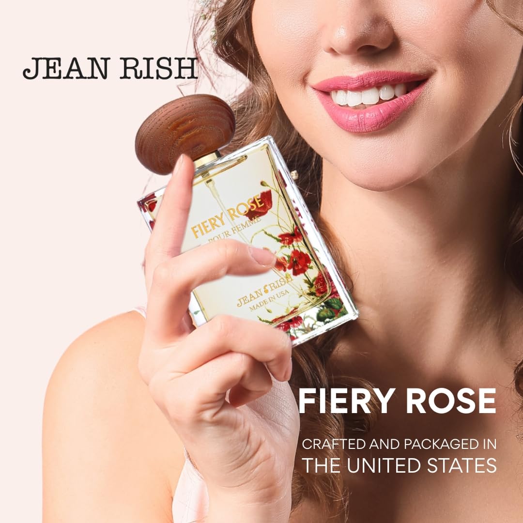 Jean Rish Fiery Rose Perfume for Women Eau De Parfum, Long-Lasting Luxury Fragrance, Made In USA - Rose, Peony, Peach, Musk, Sandalwood Scent - 100ml / 3.4 oz