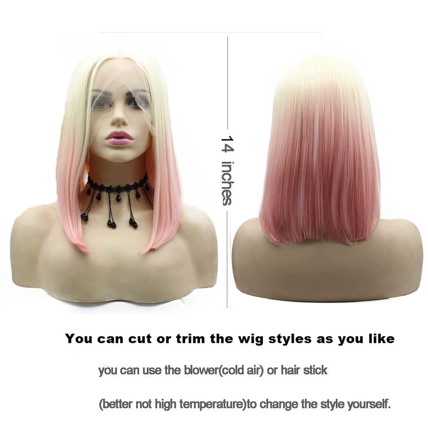AFBeauty Pink Blonde Short Wigs for Black Women Rainbow Bob Lace Front Wig Handmade Lace Frontal Pastel Real hair Wigs Glueless Synthetic Heat Resistant Cosplay Makeup Daily Ladies Drag Anime 14 Inch