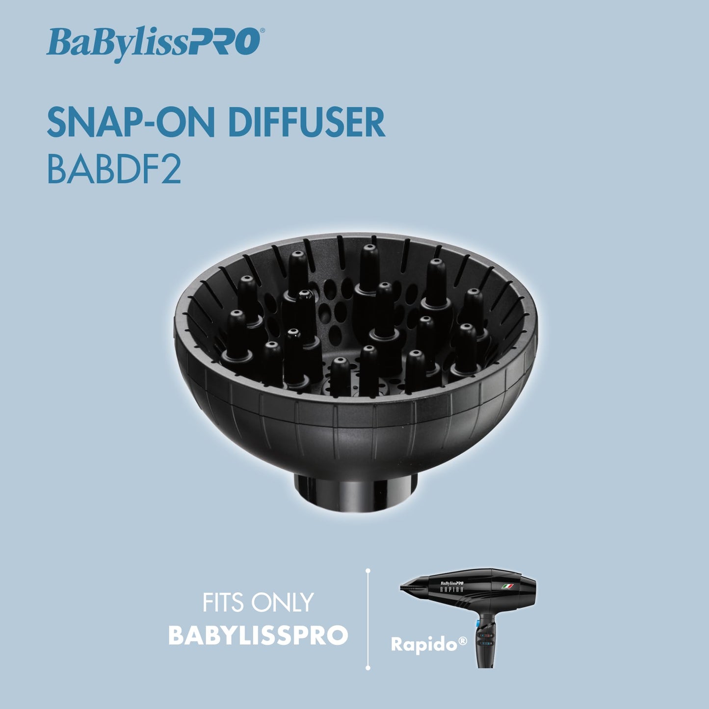 BaBylissPRO Snap-On Diffuser Attachment for Hair Dryer - for Rapido 1.0 or Brava Hair Dryer ONLY, BABDF2
