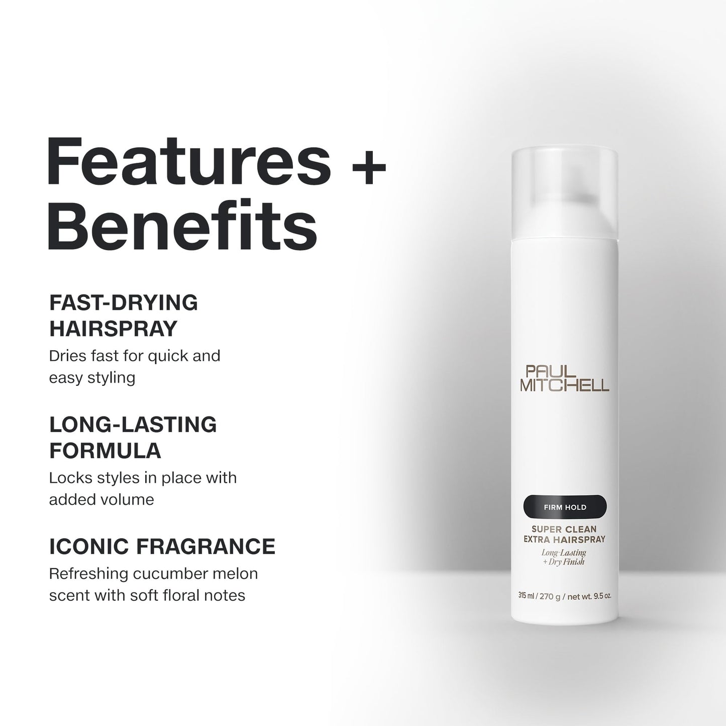 Paul Mitchell Super Clean Extra Hairspray, Long-Lasting, Firm Hold + Dry Finish, For All Hair Types, 9.5 oz