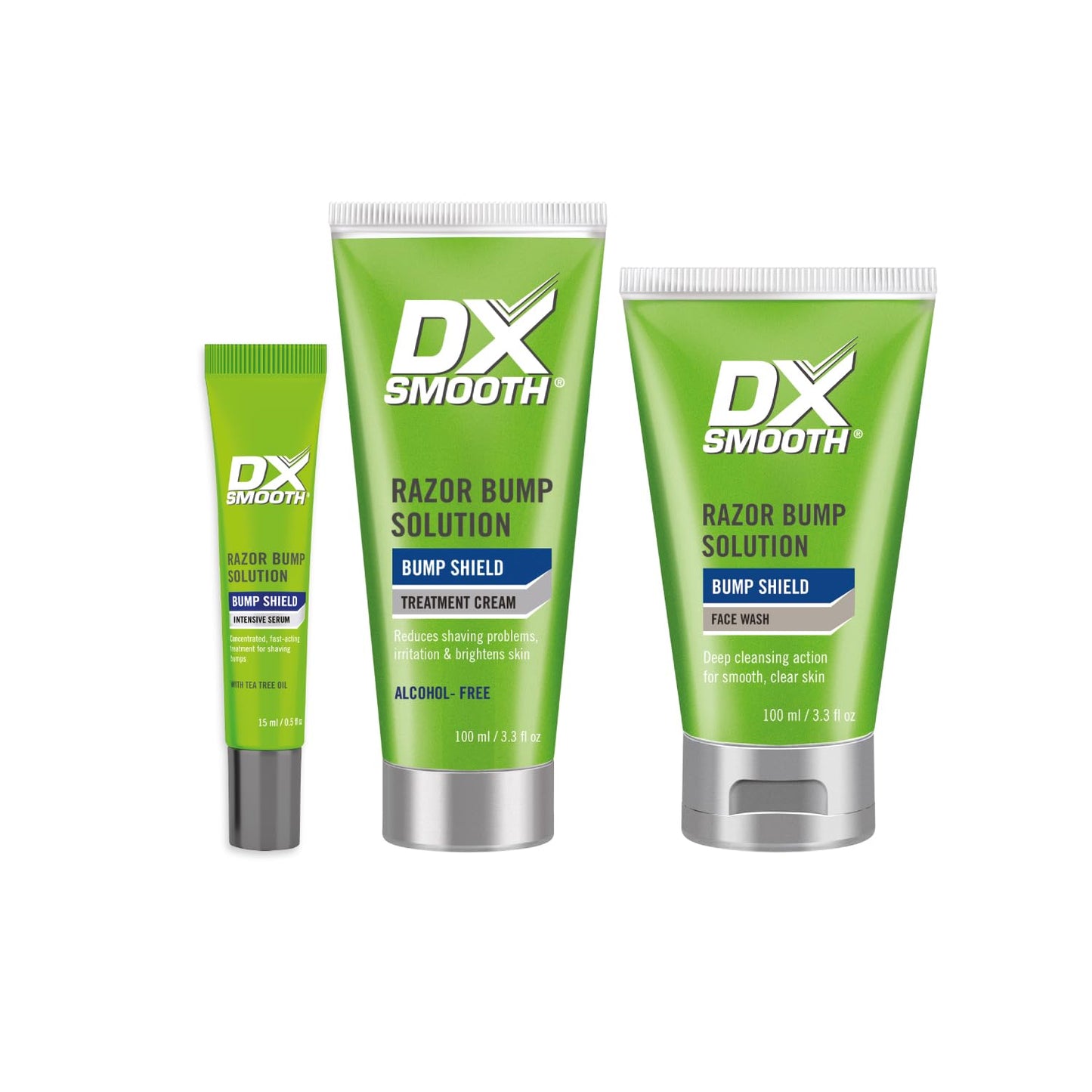 DX Smooth Bump Shield Combo Set for Men | Razor Bumps & Ingrown Hair Prevention Kit | Face Wash, Intensive Serum, Daily Moisturiser | Vegan, Cruelty-Free