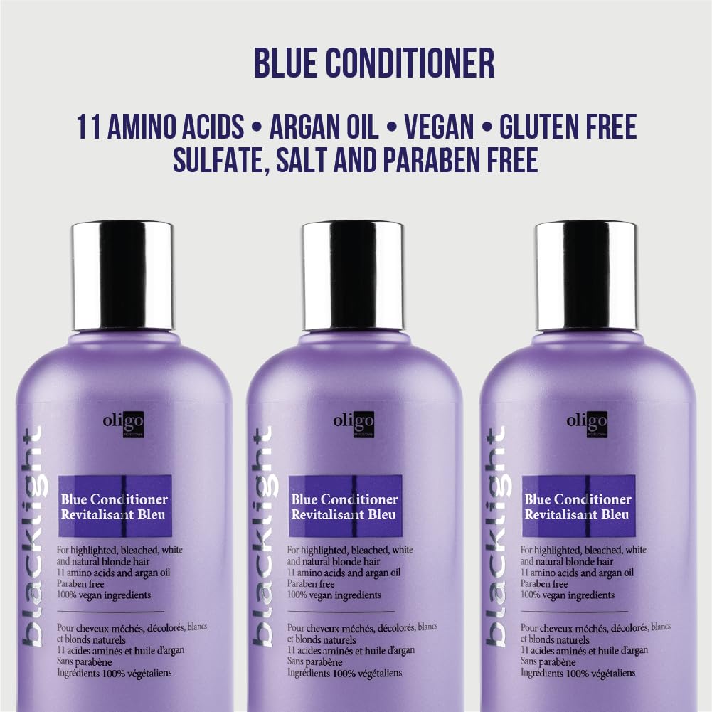 Oligo Professionnel - Blacklight Blue Conditioner for blondes - Vegan - Eliminate Brassy tones - Refresh faded highlights - Argan oil - Hydrating Formula - 8.5oz