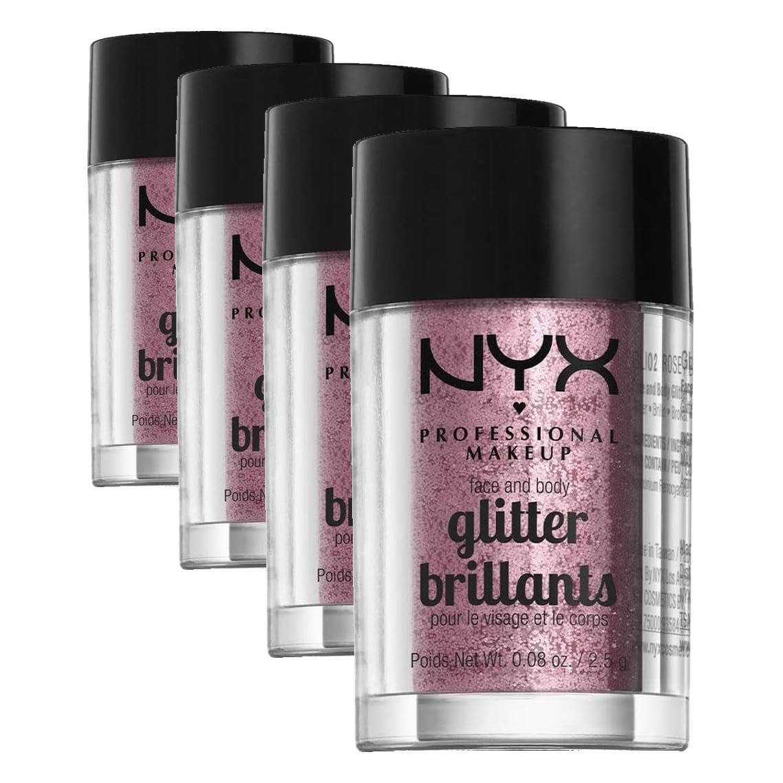 NYX PROFESSIONAL MAKEUP Face & Body Glitter, Rose (Pack of 4)