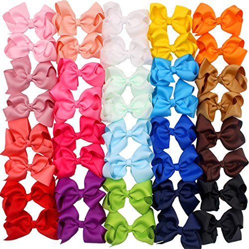 C?LLOT 40PCS 4.5 Inch Hair Bows for Girls Grosgrain Ribbon Toddler Hair Accessories with Alligator Clips for Baby Girls Toddlers Kids in Pairs